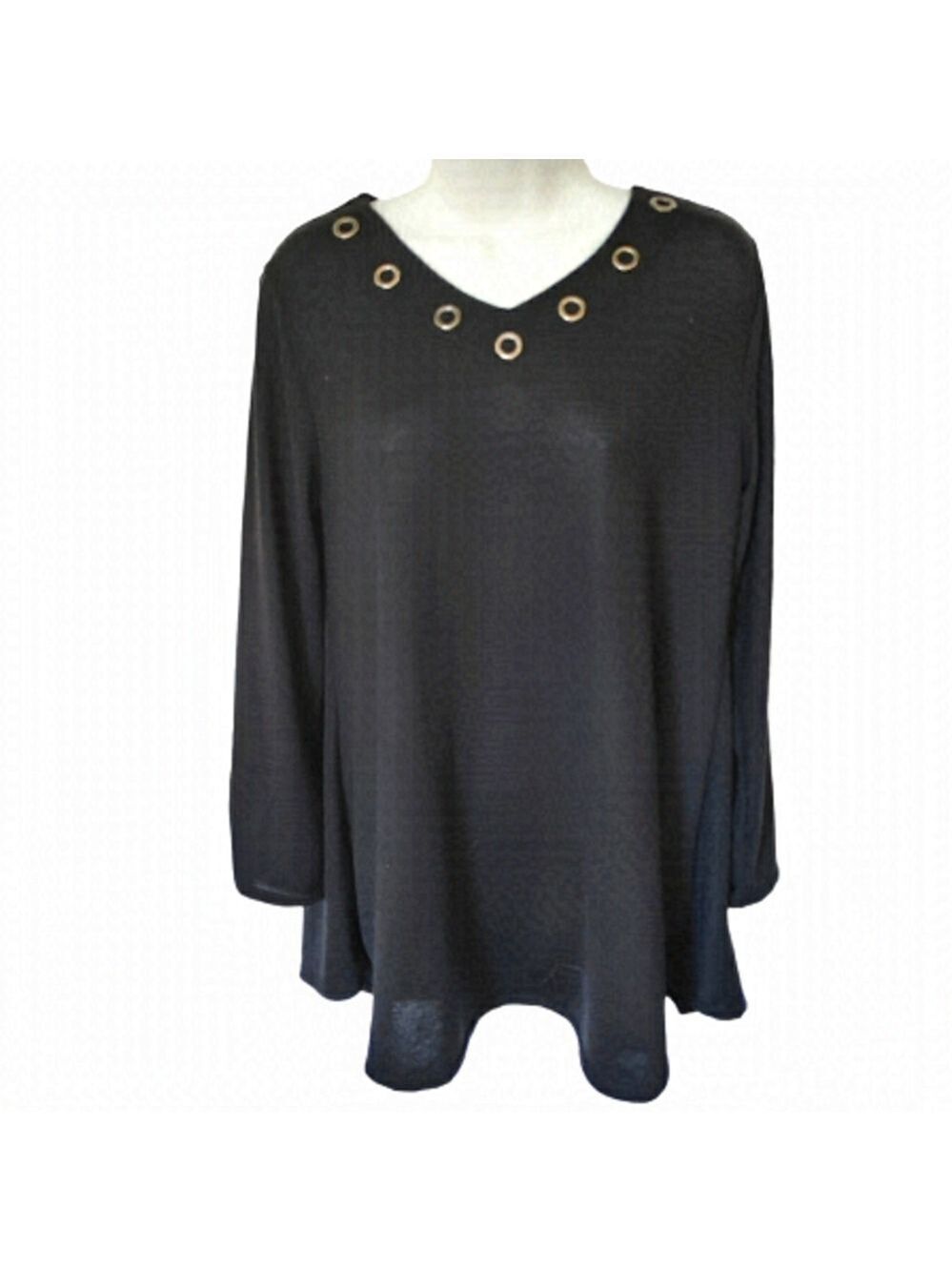 DOMANI Cotton Blend Tunic Top V Neck 3/4 Sleeve Black Size Medium NWT
